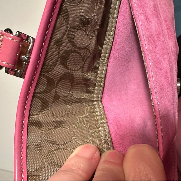 Cute pink suede Coach wristlet; has tag. Classic Coach lined interior. - Picture 6 of 11